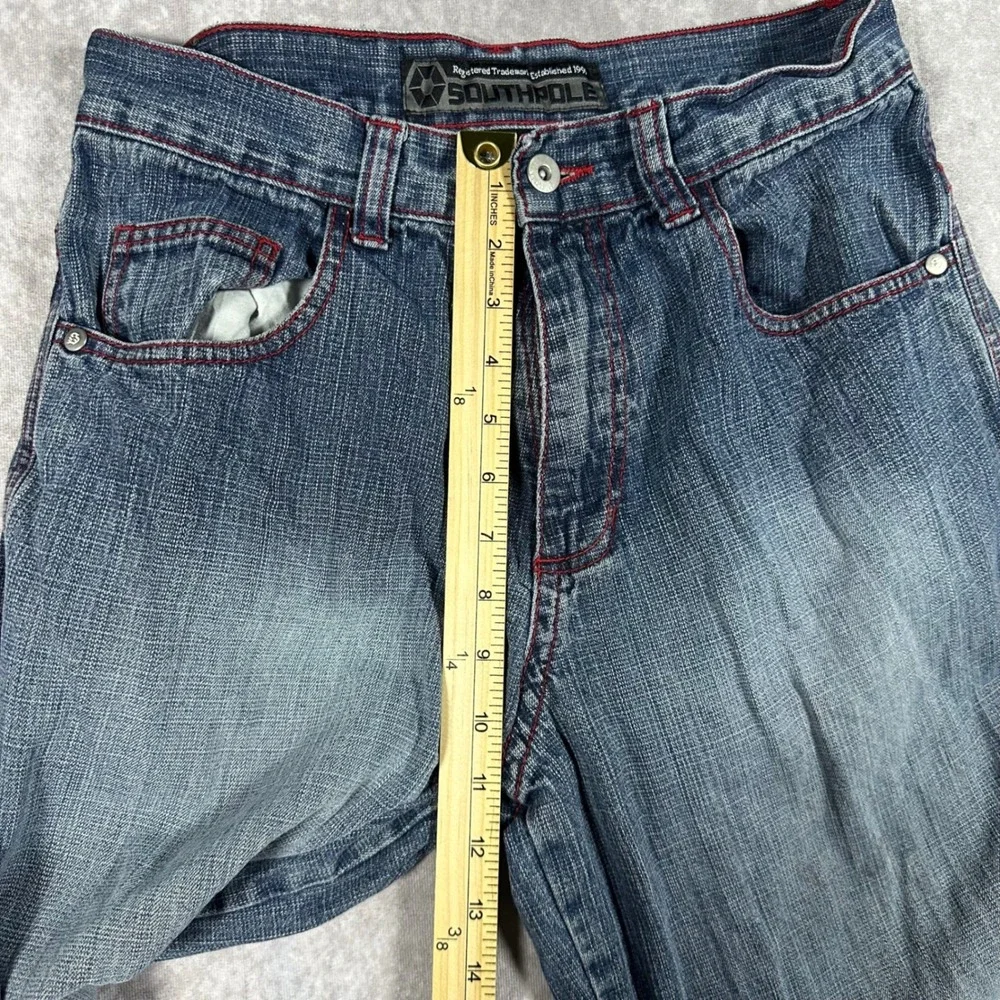 Southpole Mens Baggy Denim Shorts Blue Red Stitch Y2K Hip Hop Skater Jorts 30x14